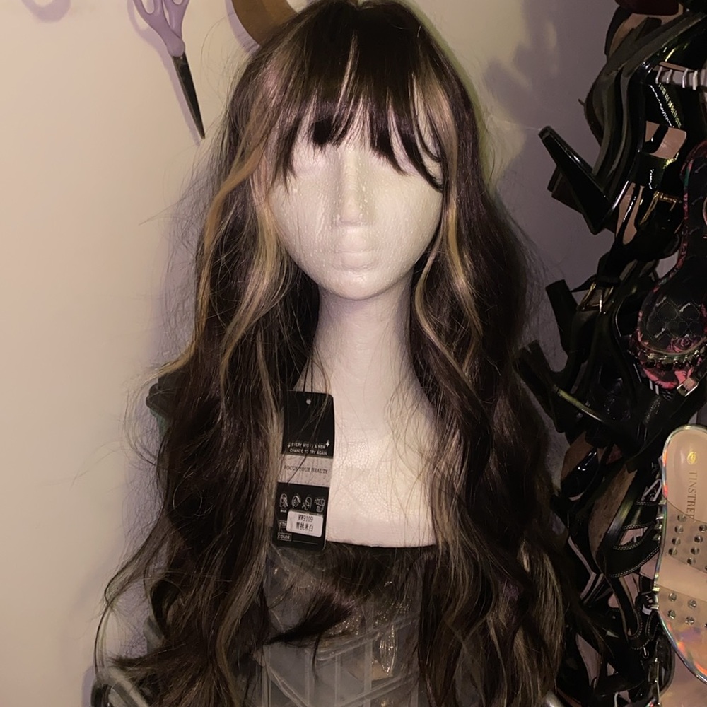 NIB 26 inch brown wig with blond highlights